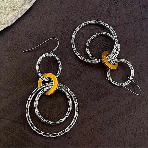 Circular Boho Geometric Earrings Gold and Silver Two atone - Picture 3 of 4
